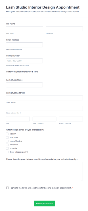 Lash Studio Interior Design Appointment Form Template