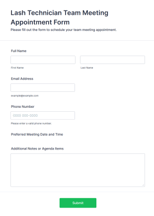 Lash Technician Team Meeting Appointment Form Template