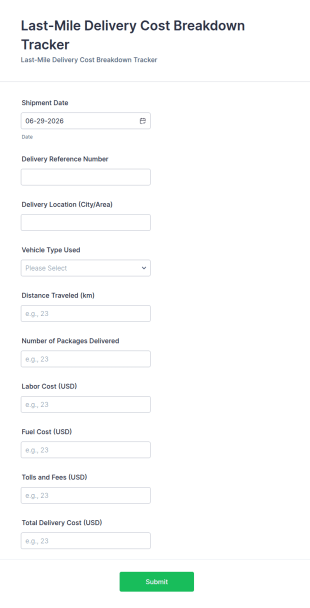 Last Mile Delivery Cost Breakdown Tracker Form Template