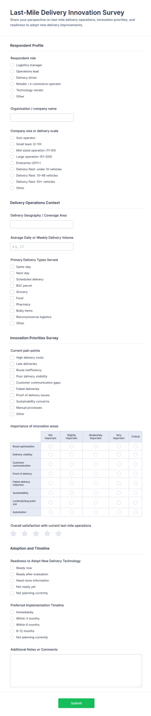 Last Mile Delivery Innovation Survey Form Template