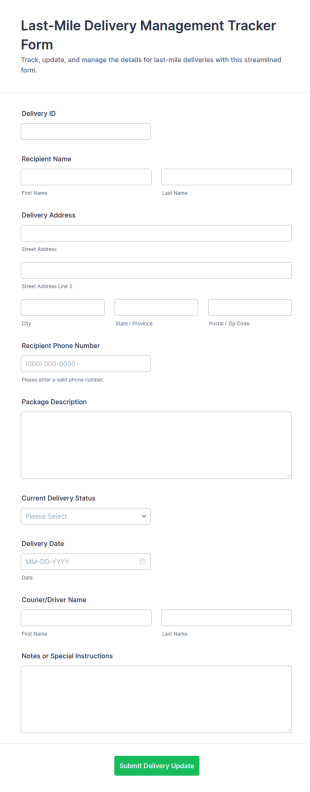 Last Mile Delivery Management Tracker Form Template