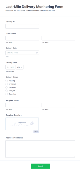 Last Mile Delivery Monitoring Form Template