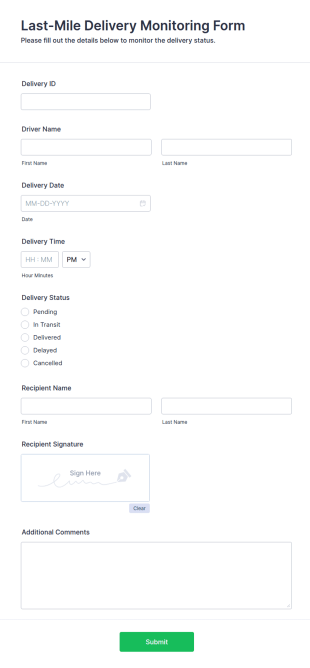 Last Mile Delivery Monitoring Form Template