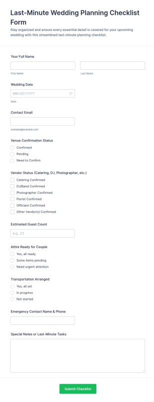 Last Minute Wedding Planning Checklist Form Template
