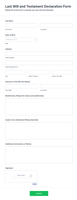Last Will And Testament Declaration Form Template