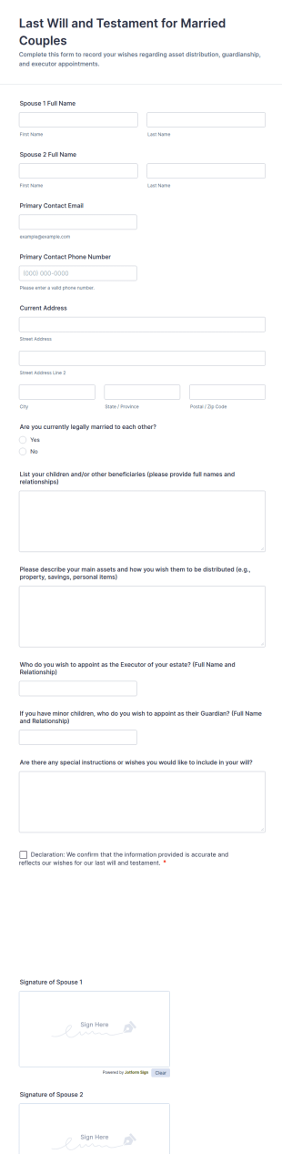 Last Will And Testament For Married Couples Form Template