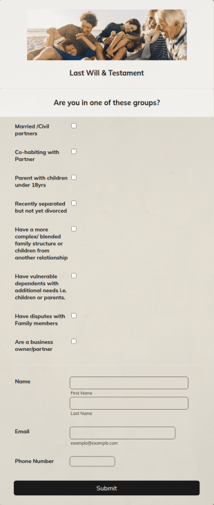 Last Will And Testament Questionnaire Form Template