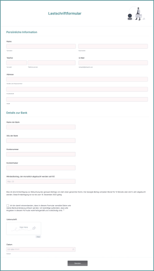 Lastschriftformular Form Template