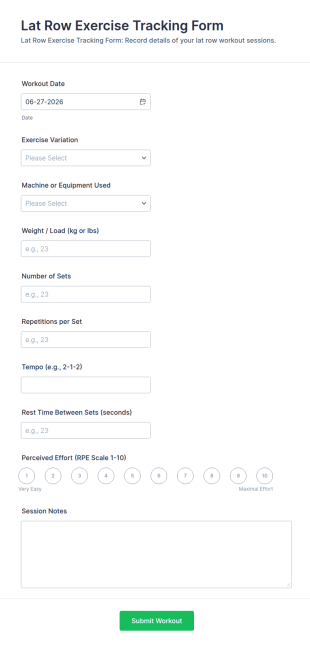 Lat Row Exercise Tracking Form Template