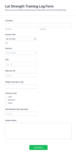 Lat Strength Training Log Form Template
