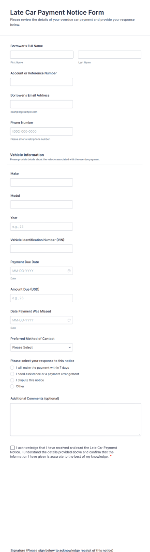 Late Car Payment Notice Form Template