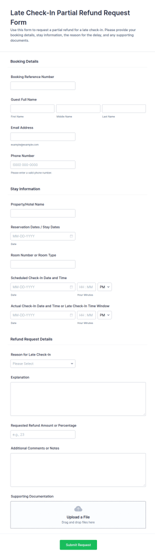 Late Check In Partial Refund Request Form Template