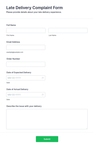 Late Delivery Complaint Form Template