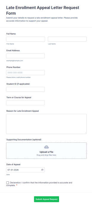 Late Enrollment Appeal Letter Request Form Template