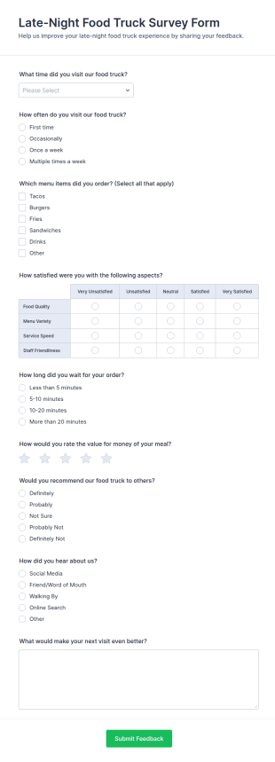 Late Night Food Truck Survey Form Template