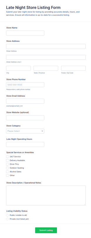 Late Night Store Listing Form Template