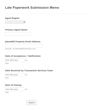 Late Paperwork Submission Form Template