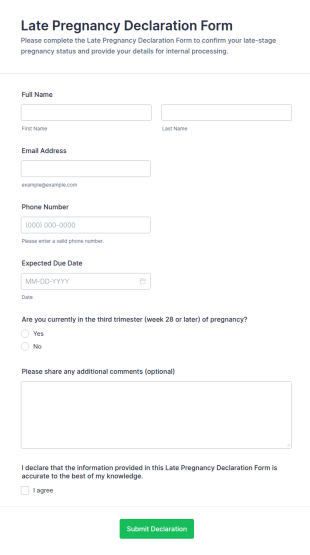 Late Pregnancy Declaration Form Template