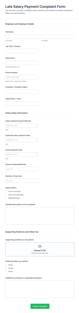 Late Salary Payment Complaint Form Template