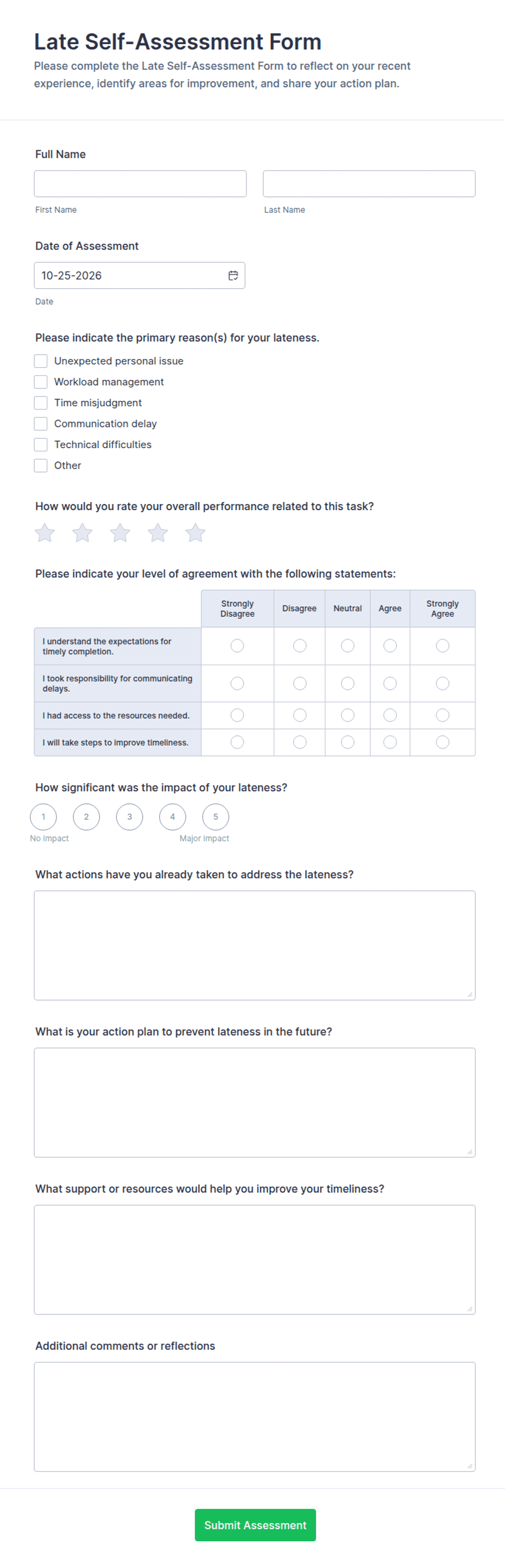 Late Self-Assessment Form Template | Jotform