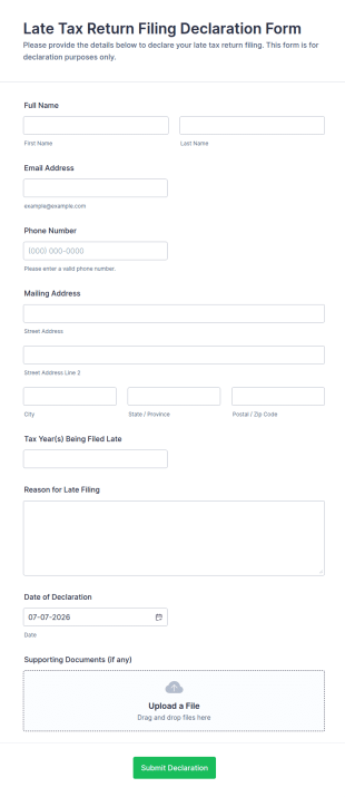 Late Tax Return Filing Declaration Form Template