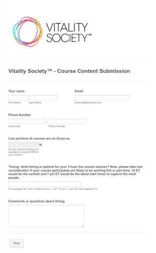 Late Winter 2020 Vitality Society™ Course Content Submission Form Template