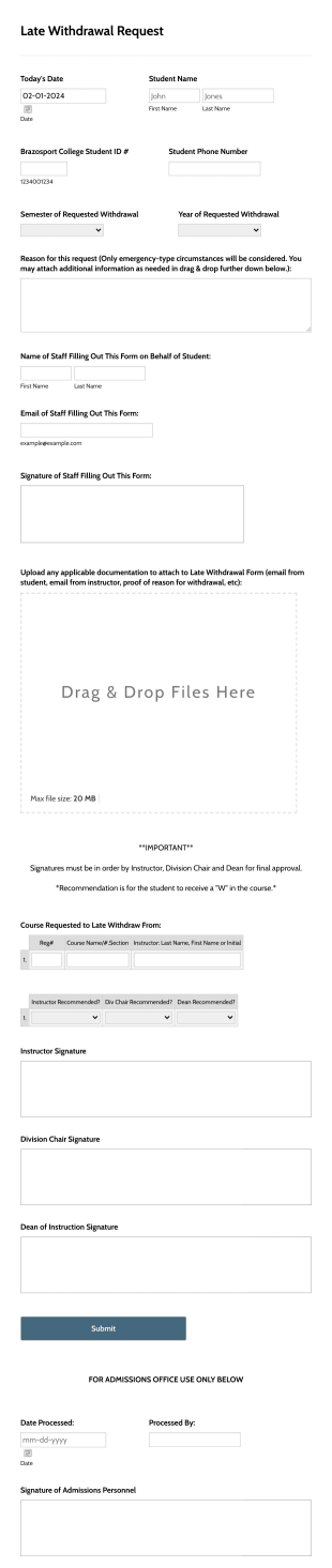 Late Withdrawal Form Template