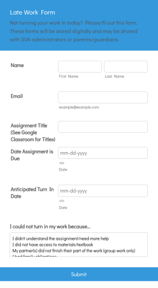 SVA Late Work Form Template