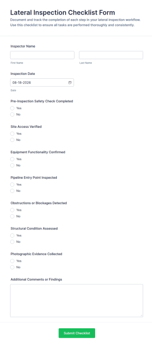 Lateral Inspection Checklist Form Template