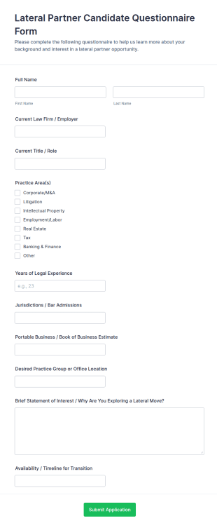 Lateral Partner Candidate Questionnaire Form Template