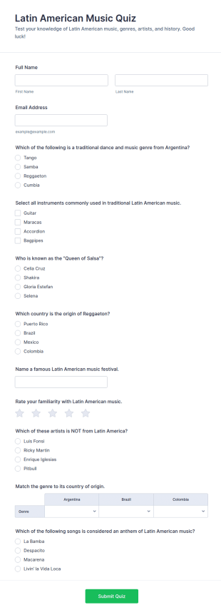 Latin American Music Quiz Form Template