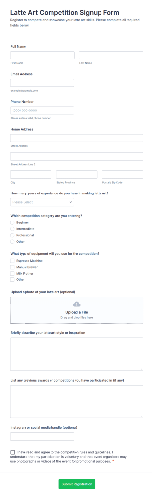 Latte Art Competition Signup Form Template