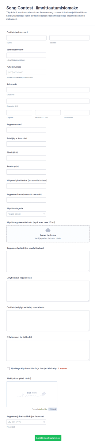 Laulukilpailun Osallistumislomake