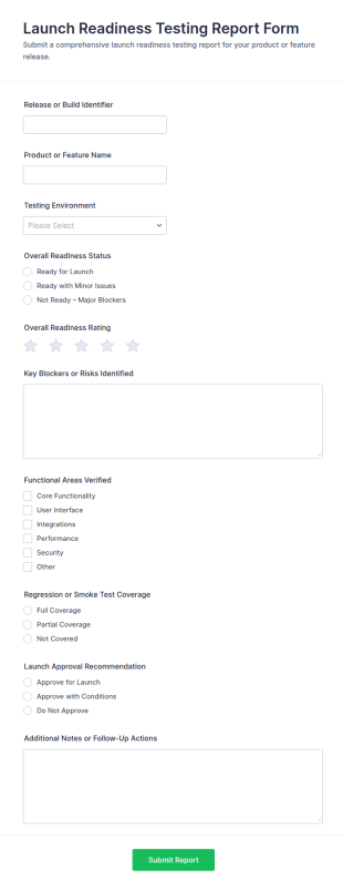 Launch Readiness Testing Report Form Template