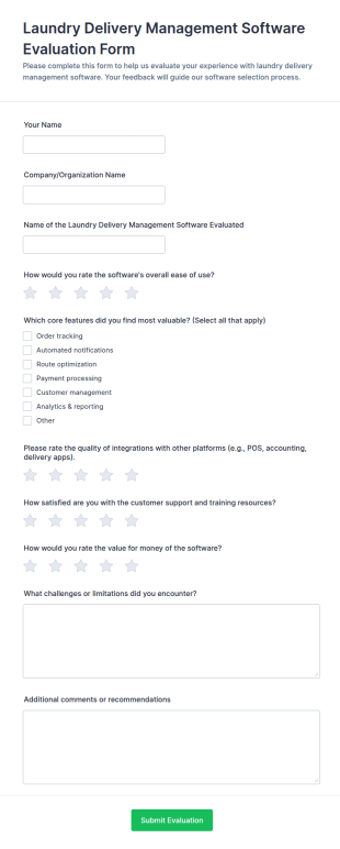 Laundry Delivery Management Software Evaluation Form Template