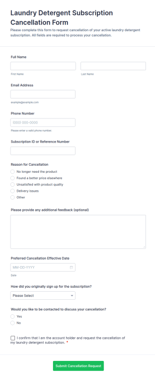Laundry Detergent Subscription Cancellation Form Template