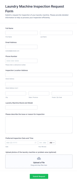 Laundry Machine Inspection Request Form Template