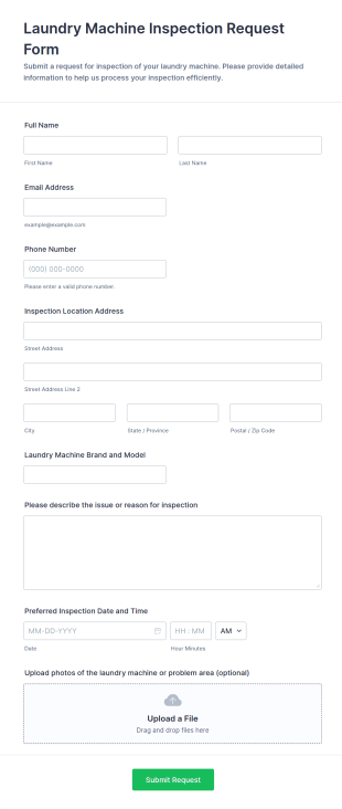 Laundry Machine Inspection Request Form Template