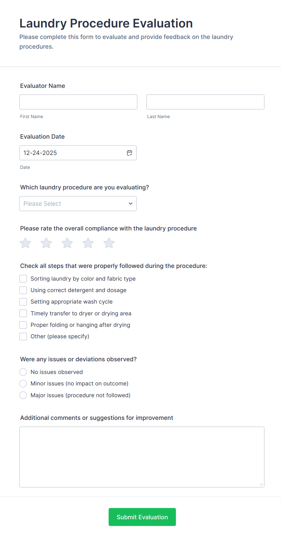Laundry Procedure.pdf Laundry Procedure Evaluation Form Template | Jotform