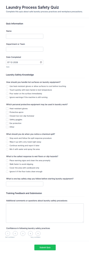 Laundry Process Safety Quiz Form Template