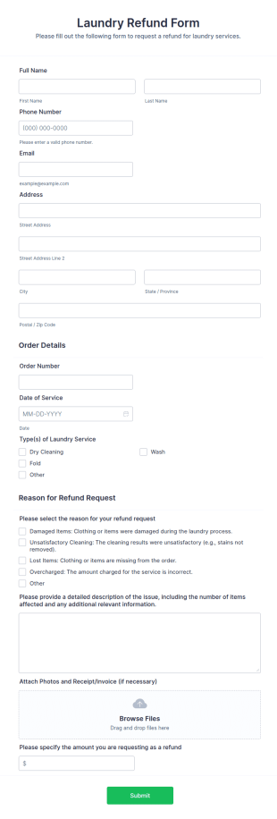 Laundry Refund Form Template
