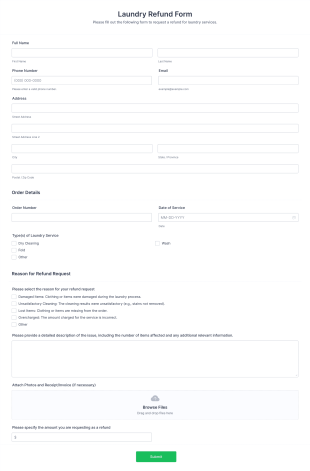 Laundry Refund Form Template