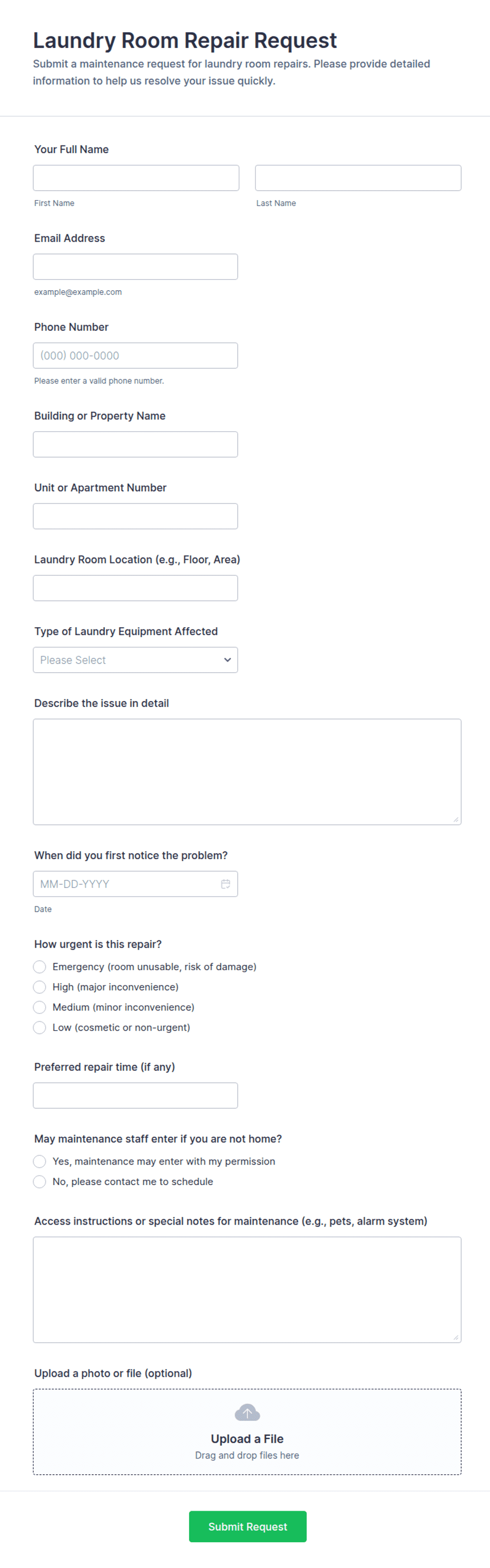 Laundry Room Repair Request Form Template | Jotform
