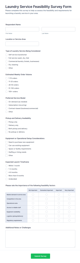 Laundry Service Feasibility Survey Form Template