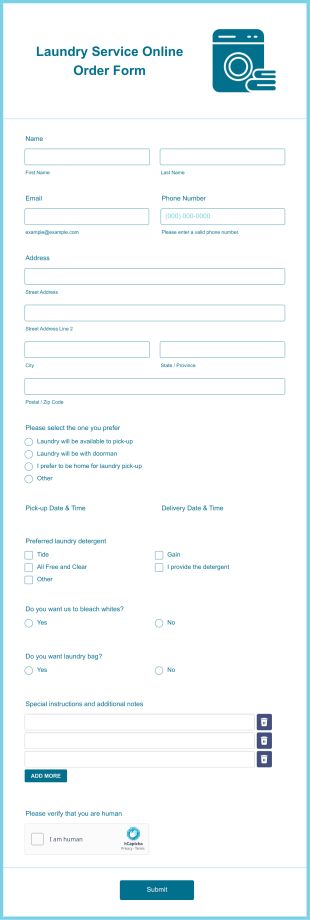Laundry Service Online Order Form Template