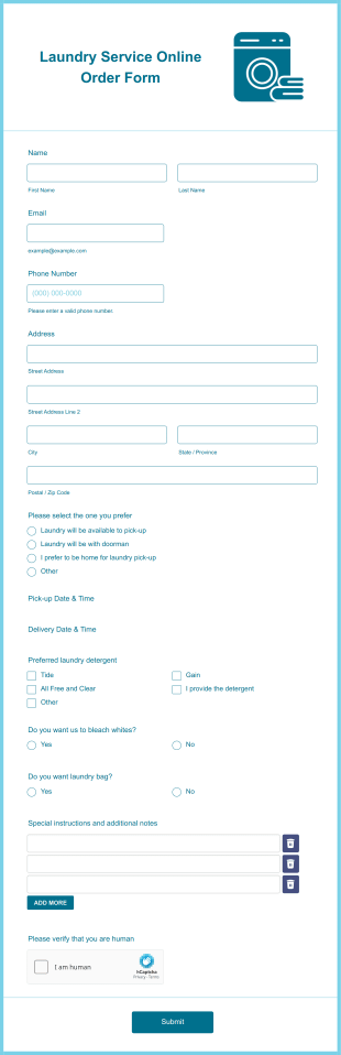Laundry Service Online Order Form Template