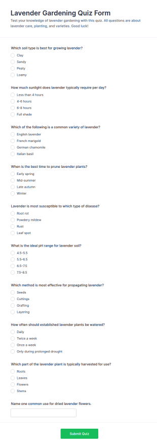 Lavender Gardening Quiz Form Template
