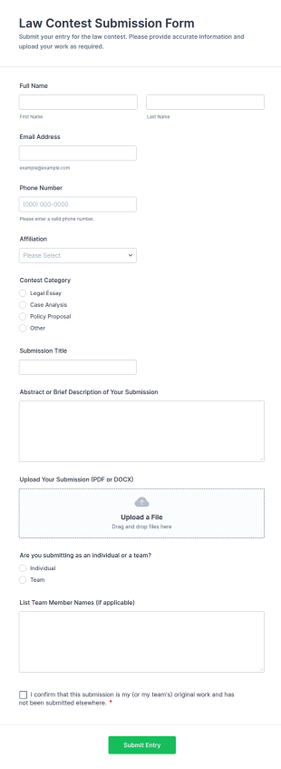 Law Contest Submission Form Template