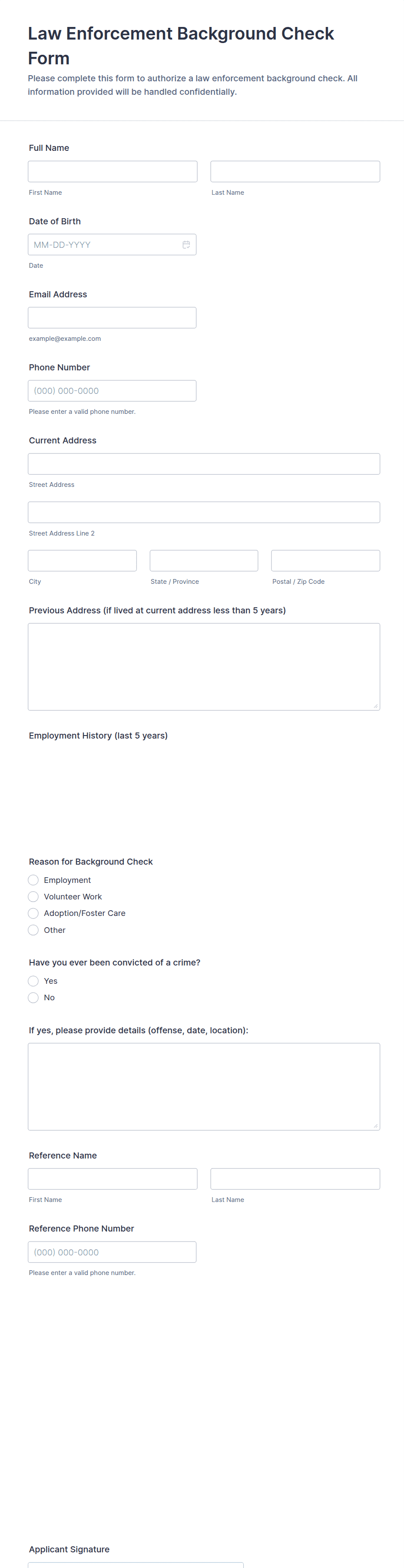 Law Enforcement Background Check Form Template | Jotform