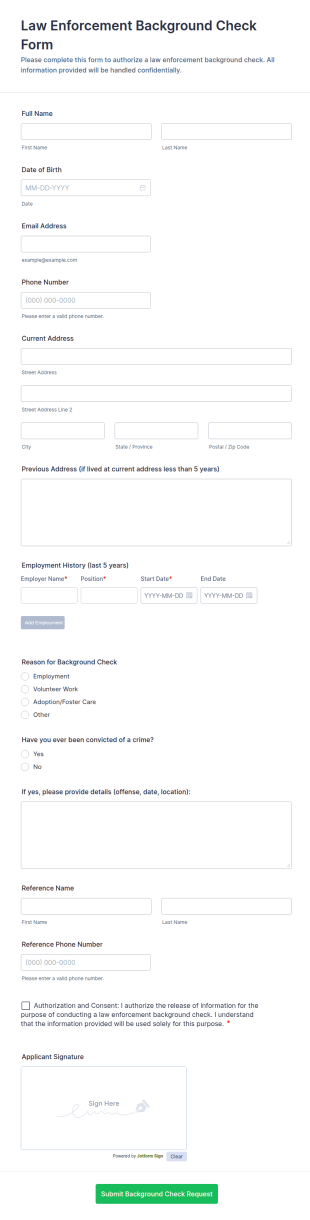 Law Enforcement Background Check Form Template